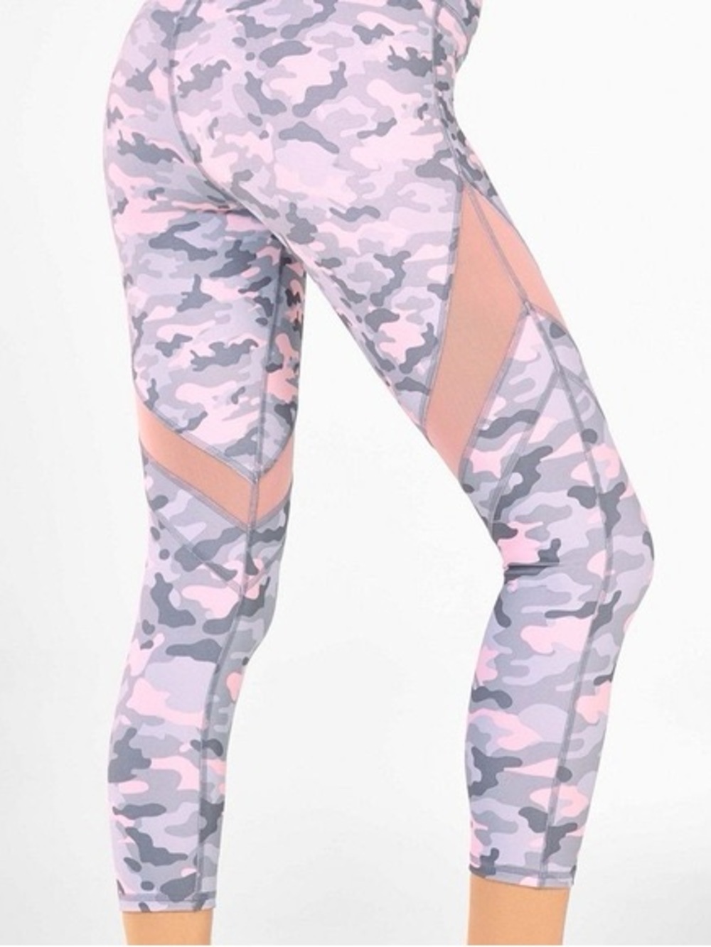 Fabletics Pink & Gray Camo Leggings with Mesh Panels small NWT